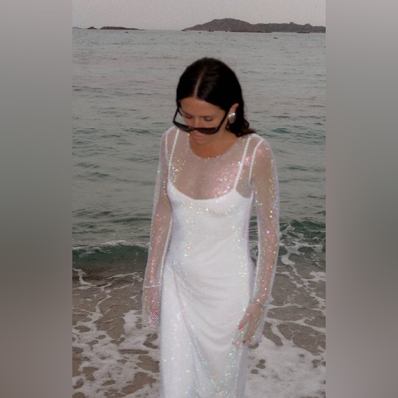 NWT Show Me Your Mumu Iconic Maxi Dress size Large with slip rhinestone white - Picture 3 of 12